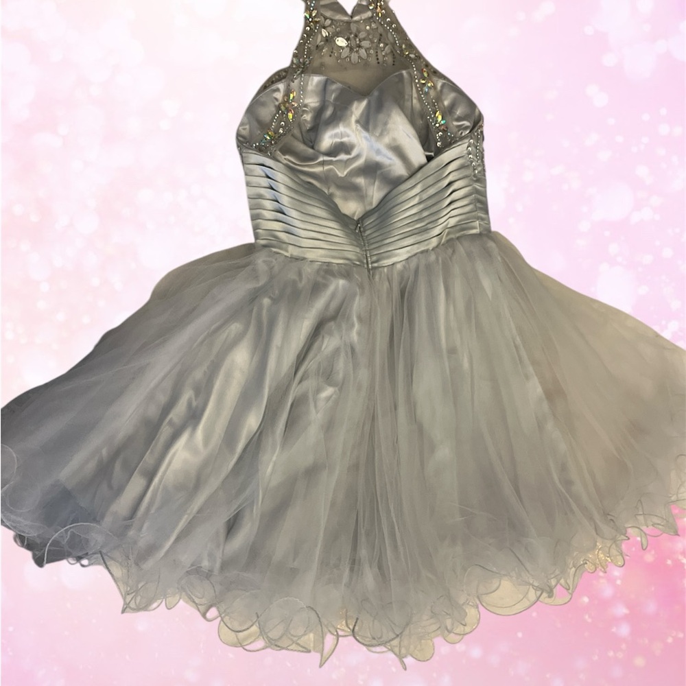 Silver Ruched Halter Prom Dress - Picture 13 of 14